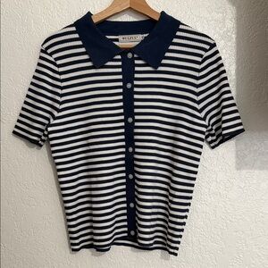 Wilful Navy and White Striped Polo Shirt
